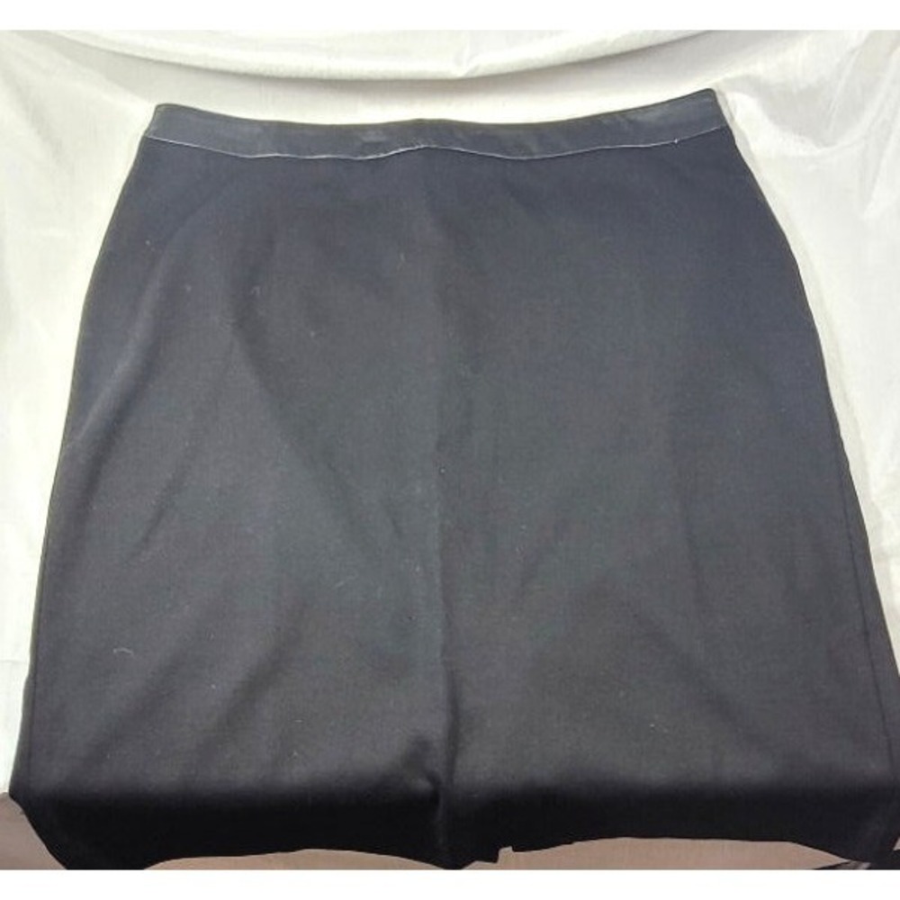 Talbots Faux Leather Trim Rayon Blend Knee Length Pencil Skirt - Black - Size 12